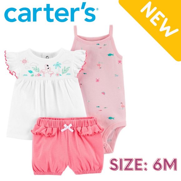 Carter's Baby - 3 Piece Flamingo Little Short Set - Picture 1 of 4